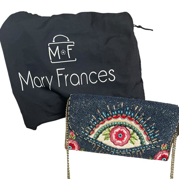 Mary Frances Blue Beaded Mystic Flap Crossbody Bag Gold Chain Crossbody - Picture 16 of 16